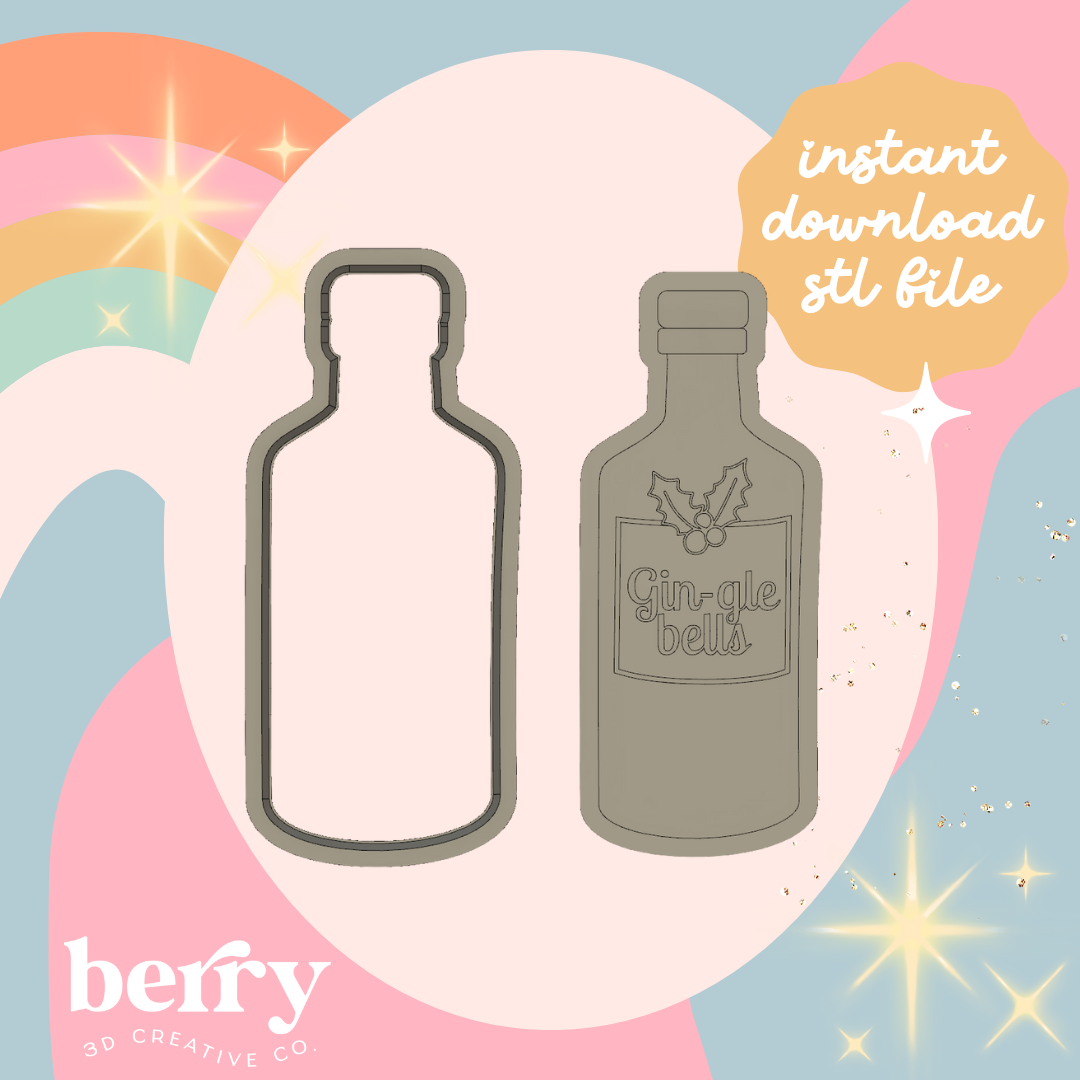 Gin-gle Bottle Cookie Cutter and Stamp stl file
