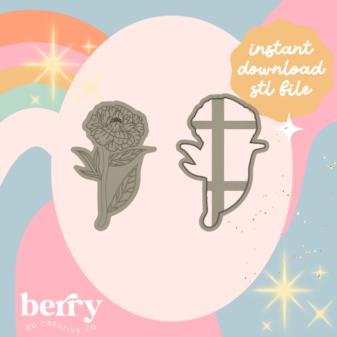 Oversized Peonie Cookie Cutter and Stamp stl file