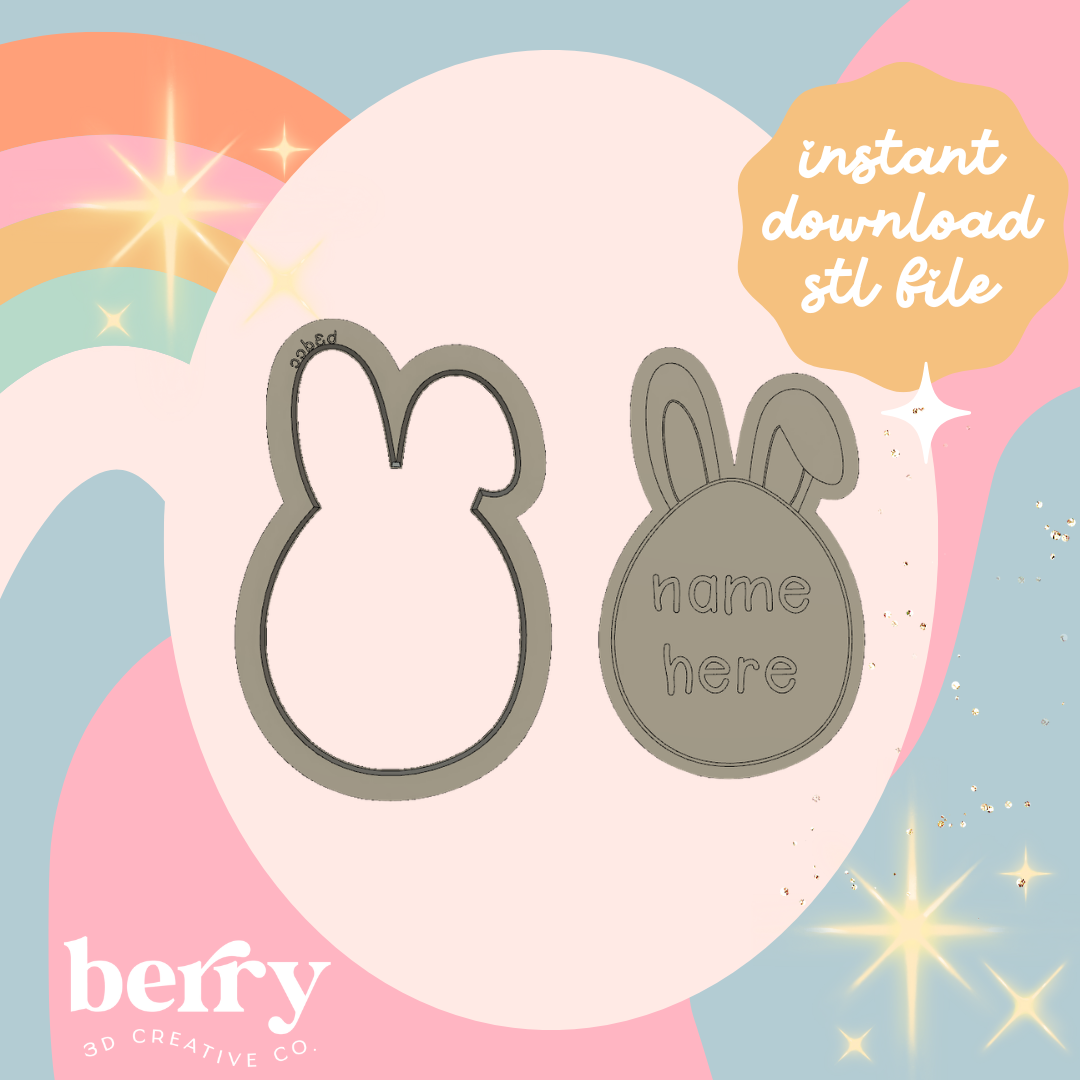 Customisable Egg with Bunny Ears .f3d file Cookie Cutter and Stamp stl file