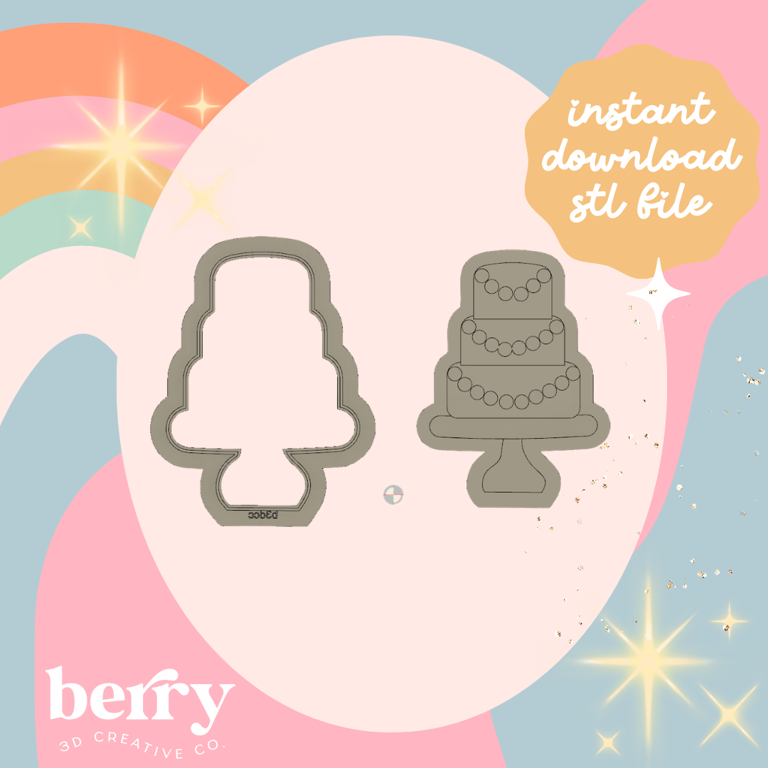 3 tier Wedding Cake Cookie Cutter and Stamp stl file
