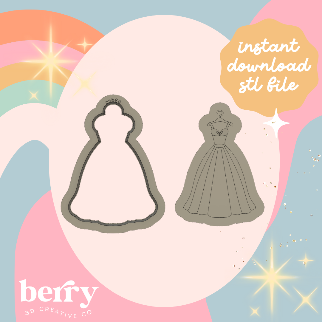 Bridal Dress Cookie Cutter and Stamp stl file