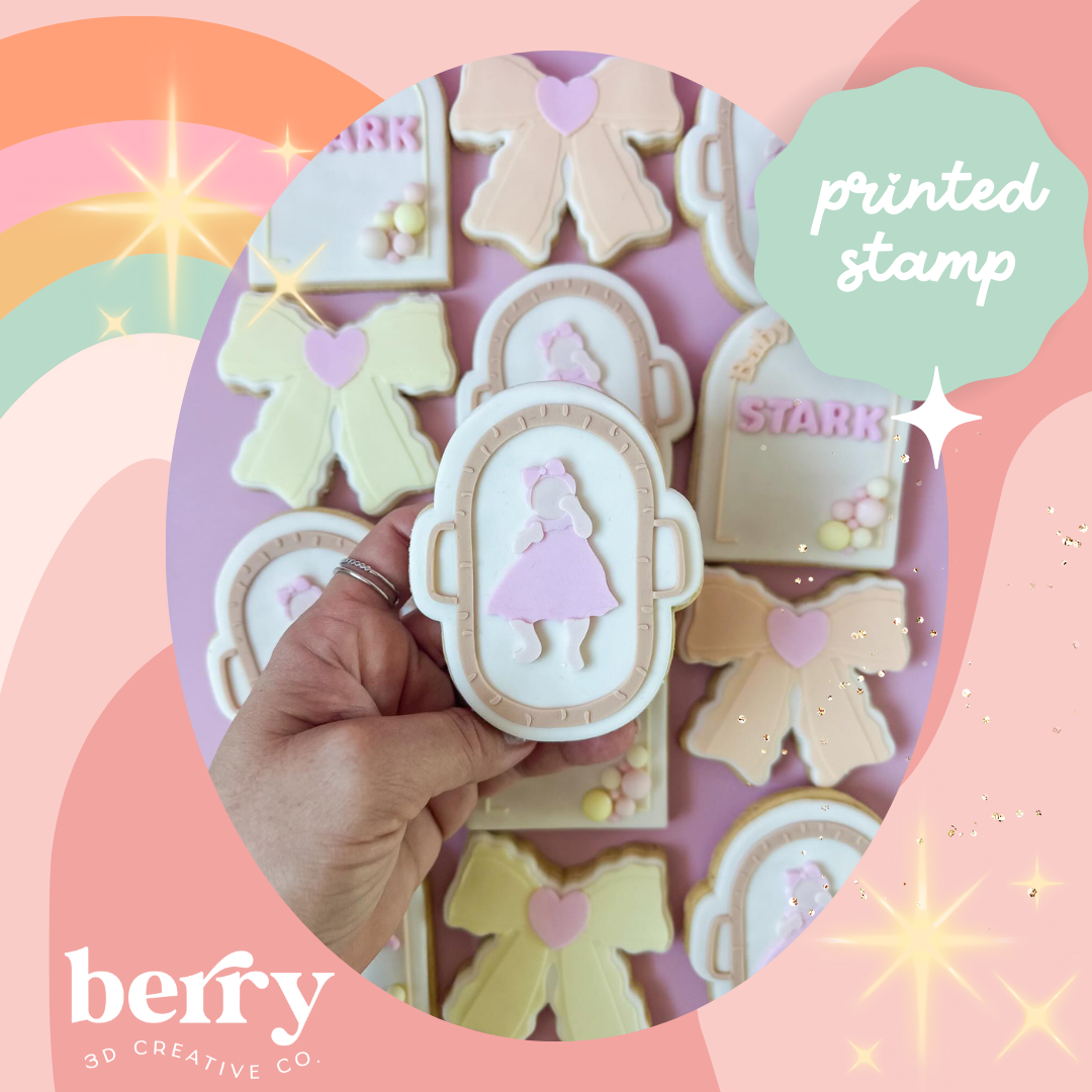 Baby girl in flat lay bassinet Debosser and matching cutte