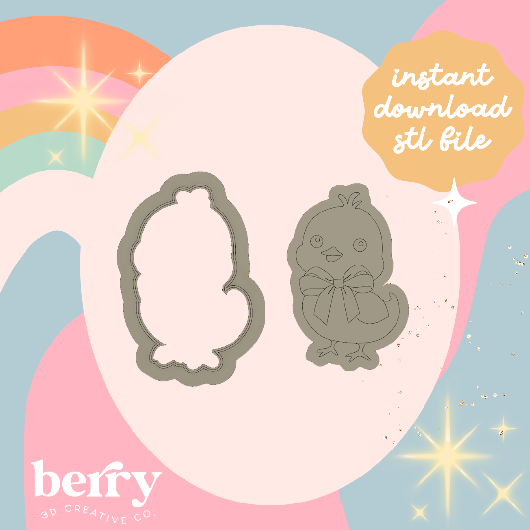 Baby Chick with bow Cookie Cutter and Stamp stl file