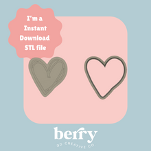 Load image into Gallery viewer, Double lined heart Cookie Cutter and Stamp stl file