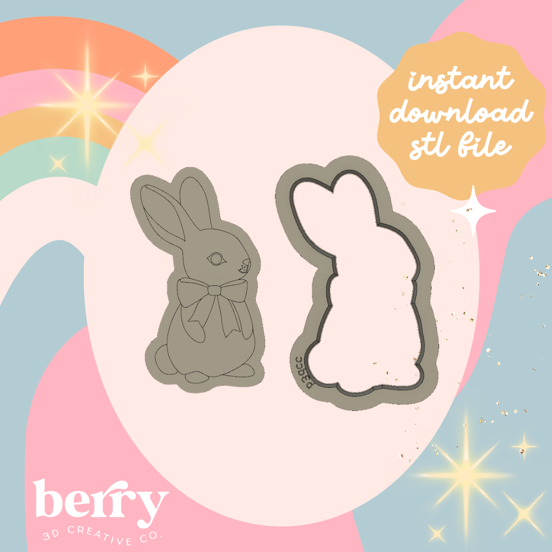 Baby Bunny/ Rabbit with bow Cookie Cutter and Stamp stl file