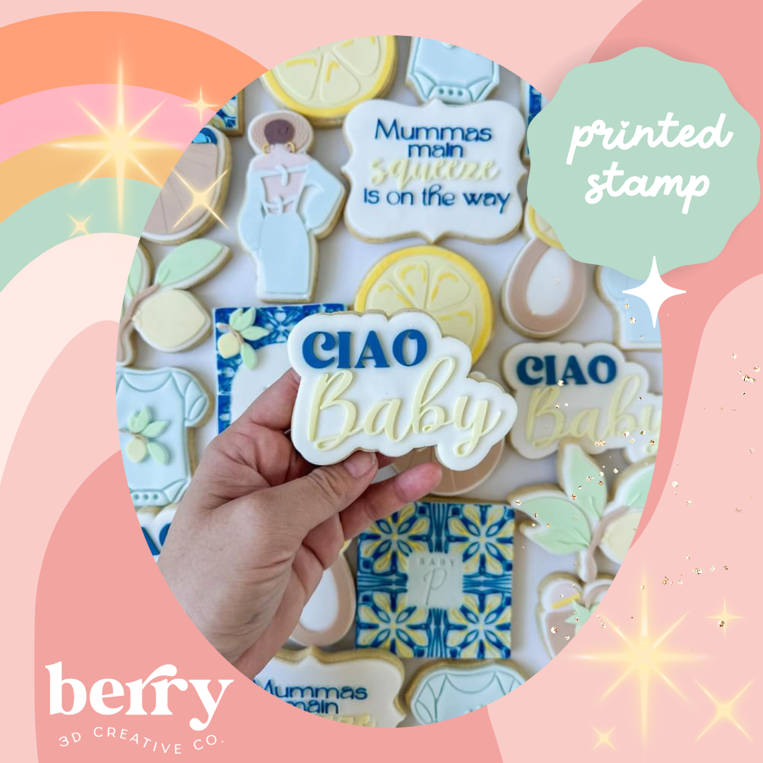 Ciao Baby debosser stamp and matching cutter