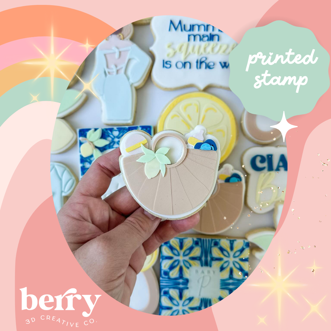 Almafi baby bag debosser stamp and matching cutter