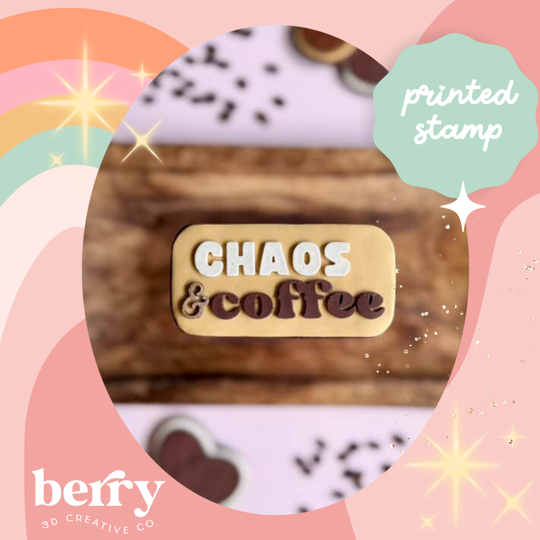 Chaos & Coffee worded Stamp and matching cutter