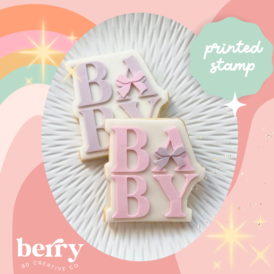 Baby with Bow in word stamp and matching cutter