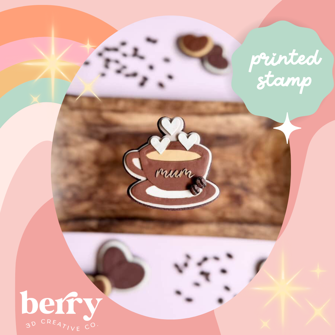 Coffee Cup with mum wording Stamp and matching cutter
