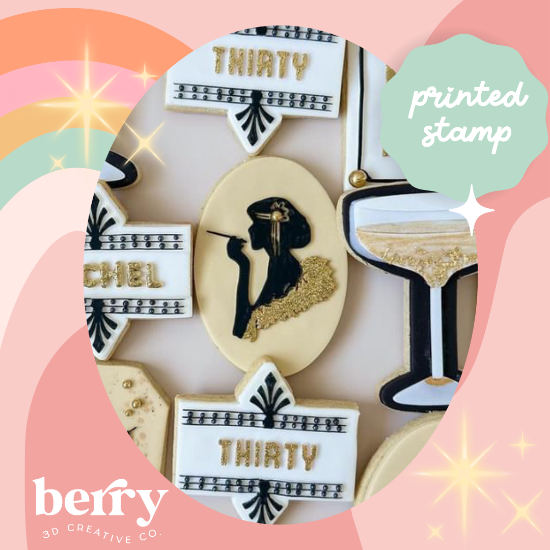 Flapper smoking cigarette silhouette/ Gatsby debosser and matching oval cutter