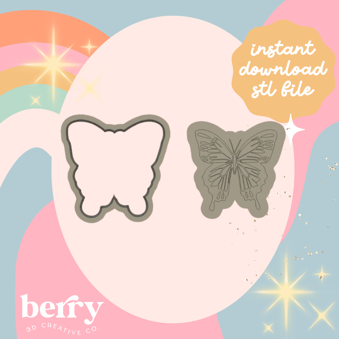 Butterfly- Detailed Impression Stamp and cutter STL file