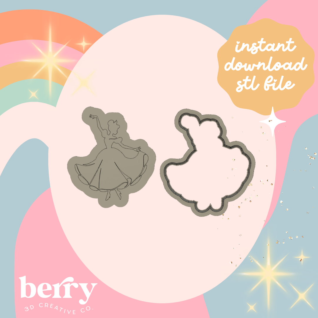 Princess Silhouette Cookie Cutter and Stamp STL file
