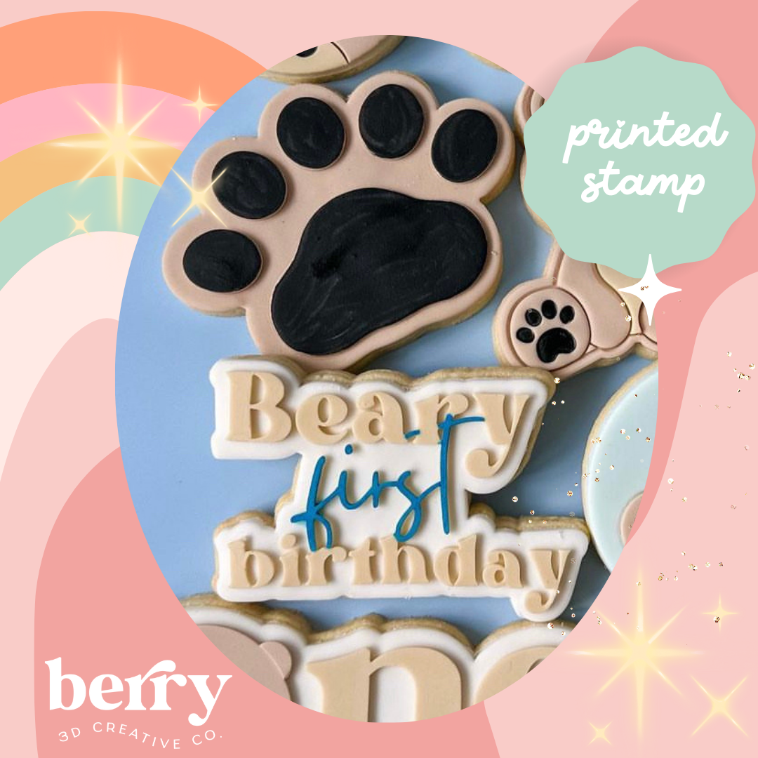 Beary First Birthday Debosser and matching cutter