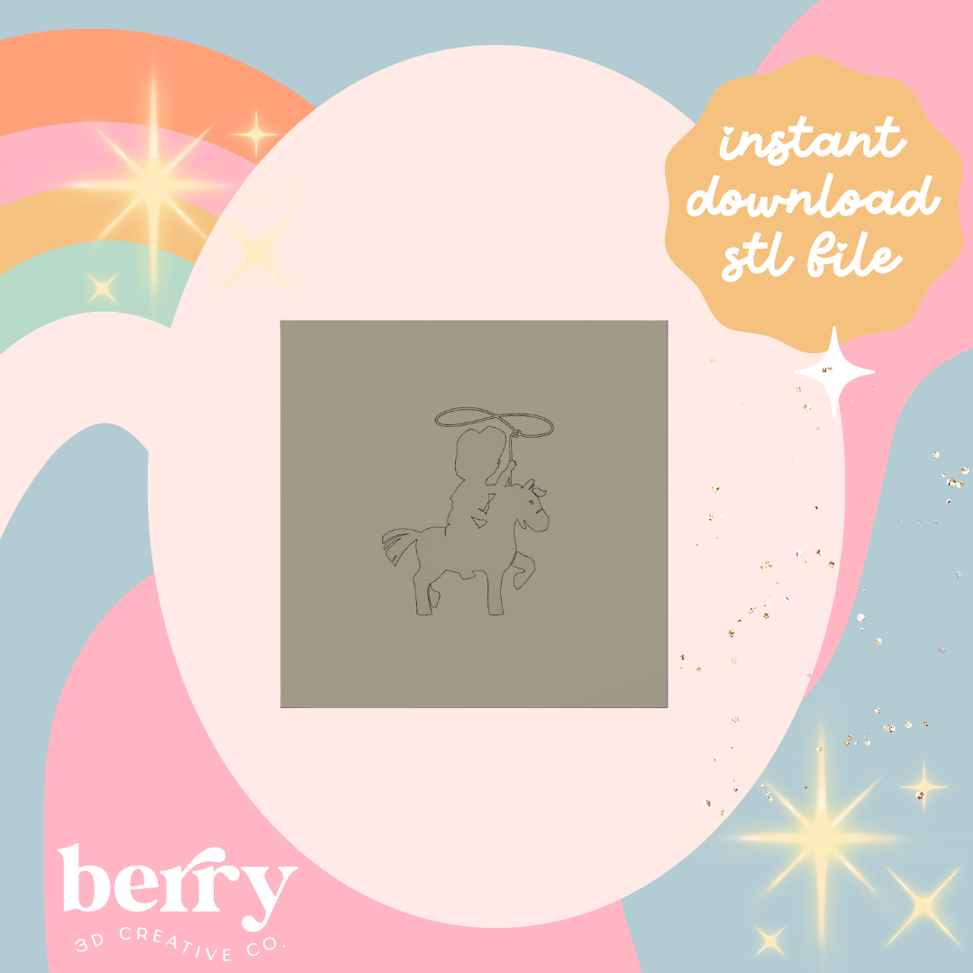 Cowgirl on horse with lasso Silhouette Cutter and Stamp stl file