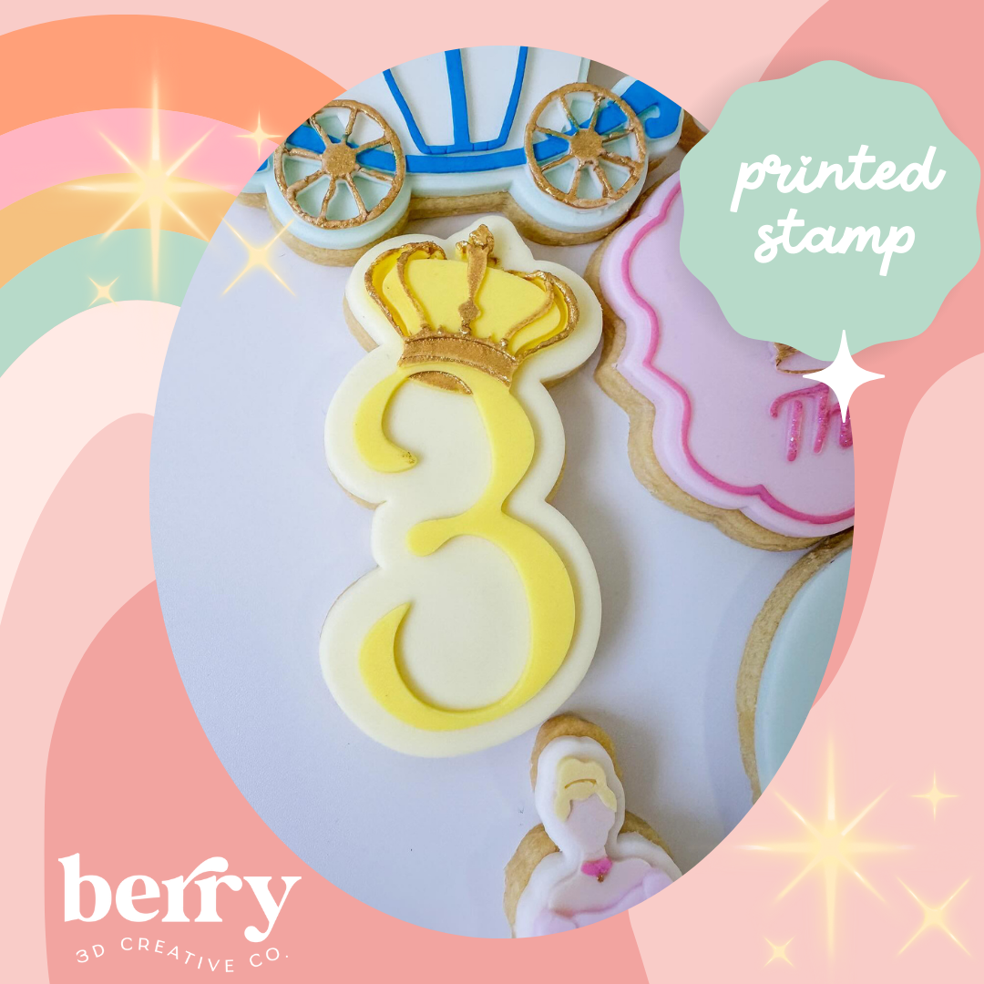 Number 3 with a crown debosser Stamp with matching Cookie Cutter
