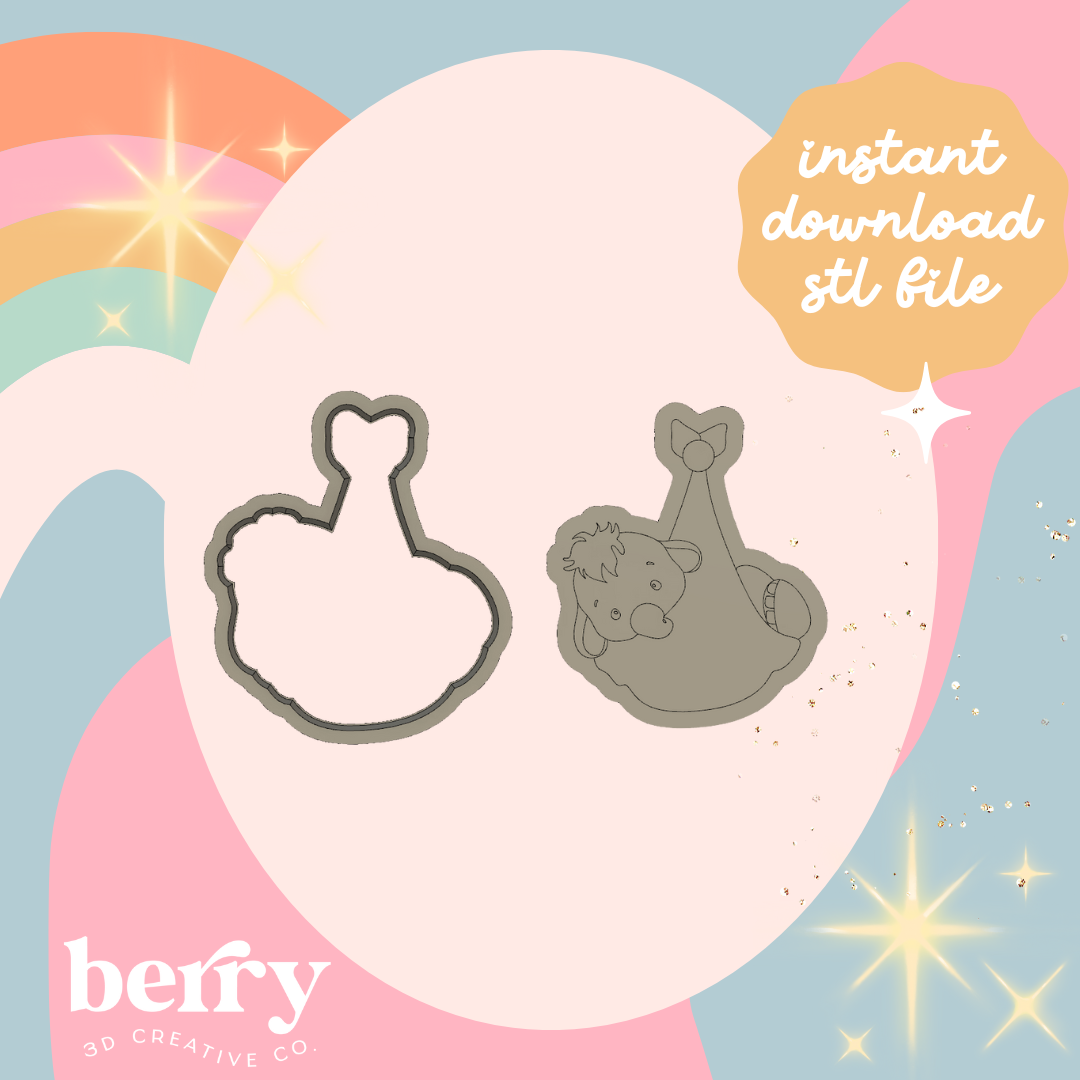 Baby Elephant in Stork Sling Cutter and Stamp stl file