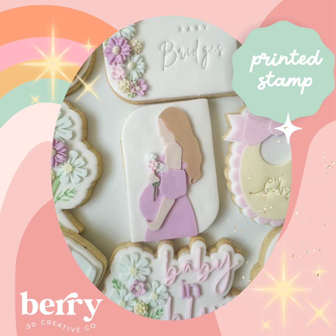 Pregnant Woman holding flowers over belly Silhouette Baby In Bloom Collection Stamp and matching cutter