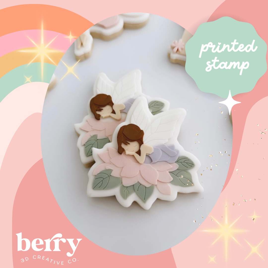 Fairy laying on flower Stamp and matching cutter