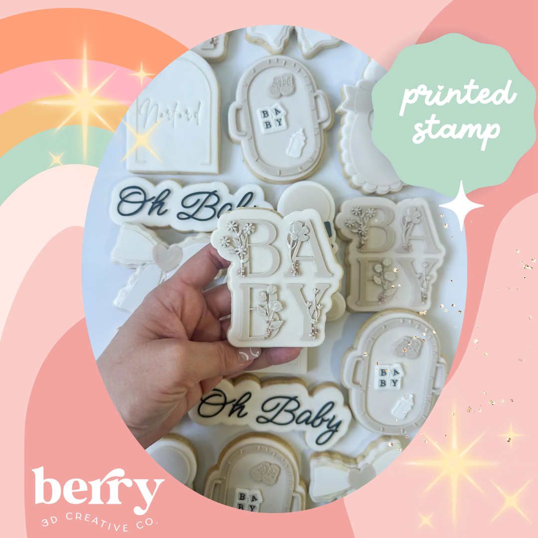 Stacked BABY floral Debosser and matching cutter