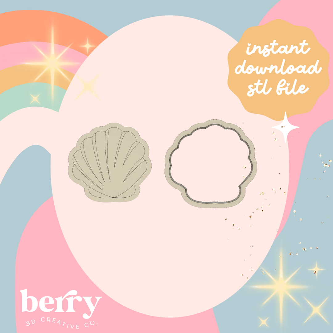 Debossed Shell with lines Cutter & Stamp stl file