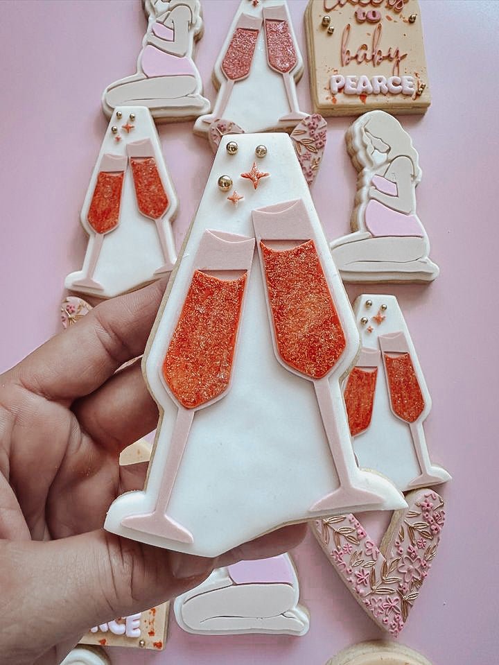 Cheers Flute Glasses with matching Cookie Cutter