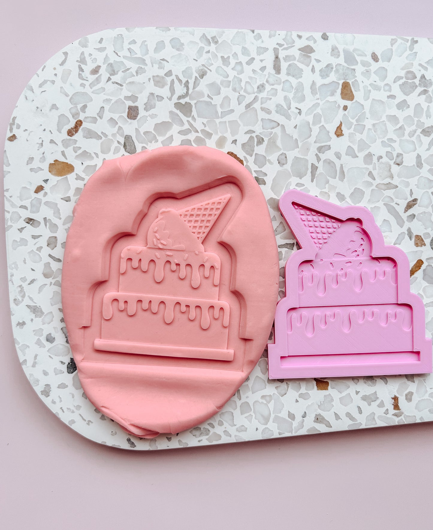 Ice Cream Drip Cake Debosser Stamp with matching Cookie Cutter