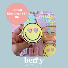 Load image into Gallery viewer, Heart Eyes Smiley Face Cookie Cutter and Stamp stl file