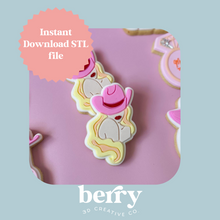 Load image into Gallery viewer, Cowgirl Cookie Cutter and Stamp stl file