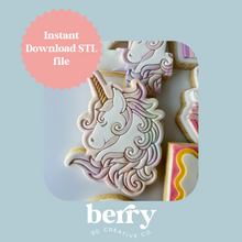 Load image into Gallery viewer, Unicorn head Cookie Cutter and Stamp stl file