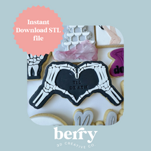 Load image into Gallery viewer, Skeleton Heart Hands Cookie Cutter and Stamp stl file