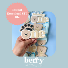 Load image into Gallery viewer, One with a bear face Cookie Cutter and Stamp stl file