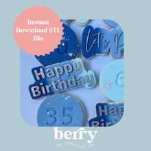 Load image into Gallery viewer, Happy Birthday Cookie Cutter and Stamp stl file
