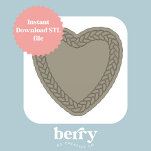 Load image into Gallery viewer, Braided outline heart Cookie Cutter and Stamp stl file