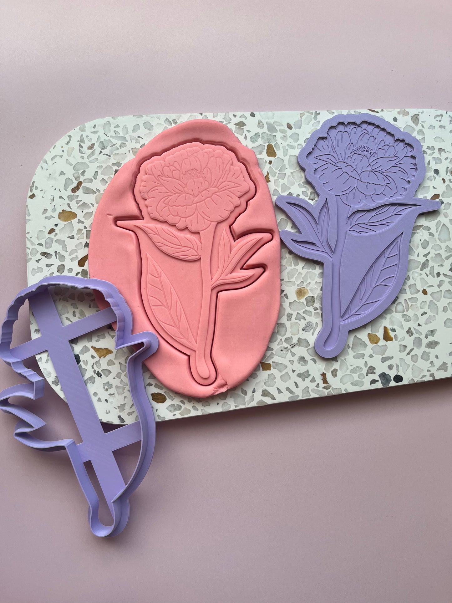 Large Peony with stem and matching cutter