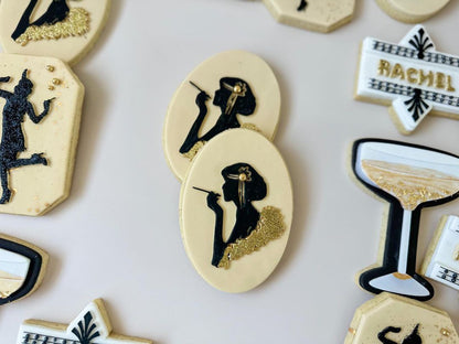 Flapper smoking cigarette silhouette/ Gatsby debosser and matching oval cutter