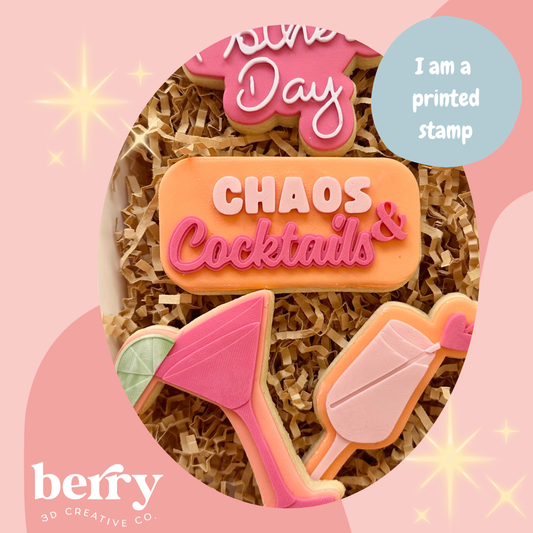Chaos & Cocktails worded Stamp and matching cutter