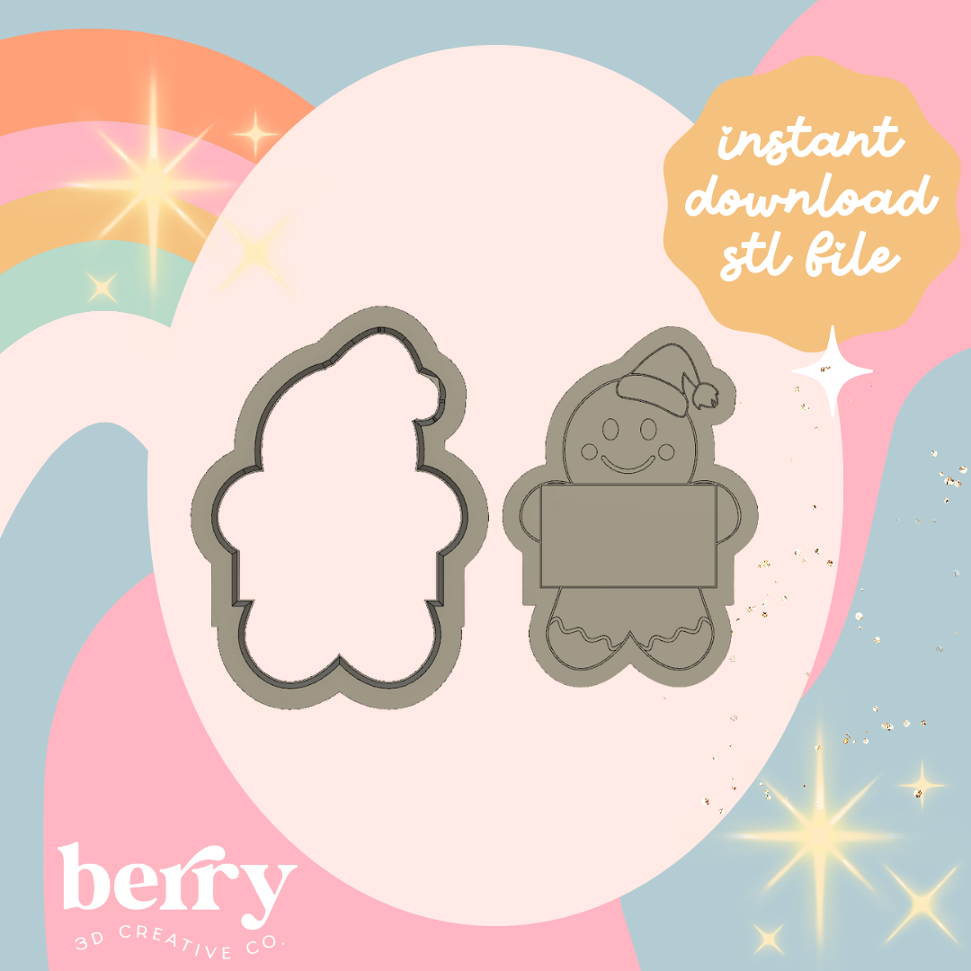 Gingerbread Man holding sign stamp Cutter & Stamp stl file