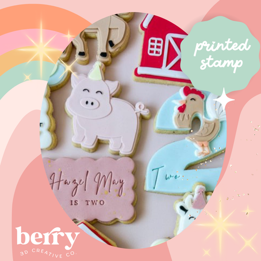 Pig in Birthday Hat - Barnyard Collection Stamp and matching cutter