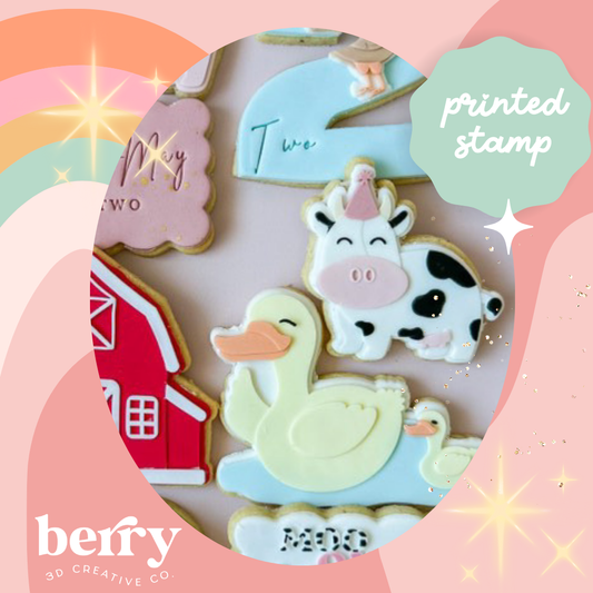 Cow in Birthday Hat - Barnyard Collection Stamp and matching cutter