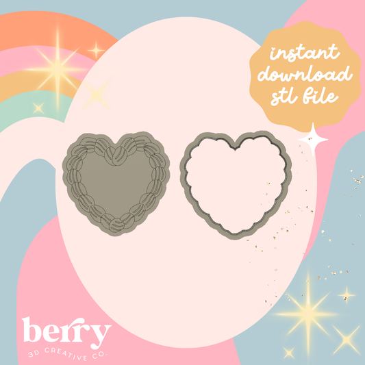 Buttercream look heart cake Cutter and Stamp stl file