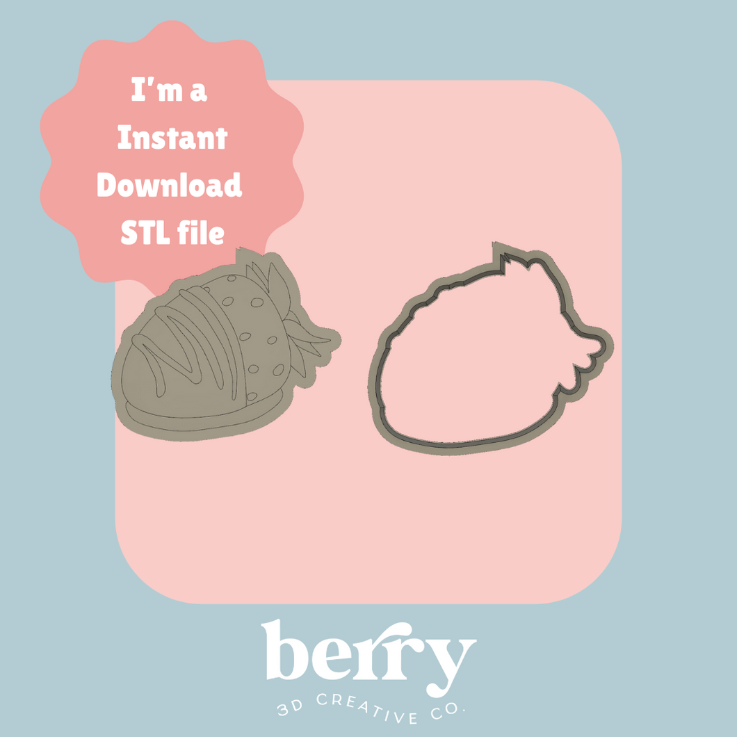 Chocolate Coated Strawberry Cookie Cutter and Stamp stl file