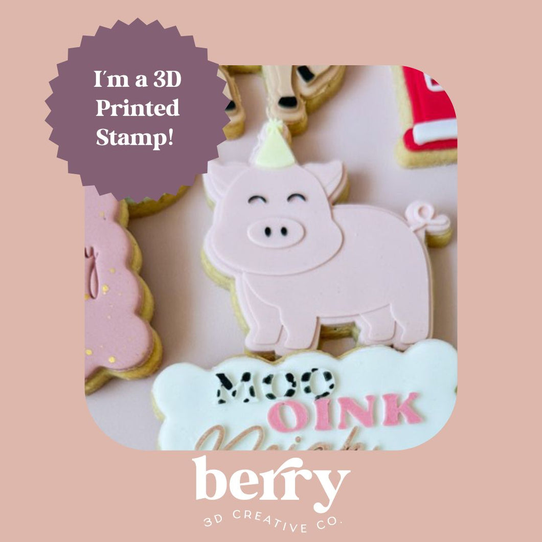 Pig in Birthday Hat - Barnyard Collection Stamp and matching cutter