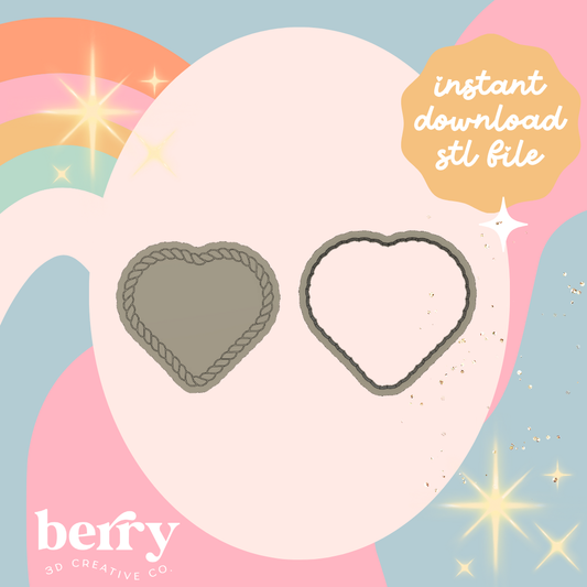 Rope outline heart Cookie Cutter and Stamp stl file