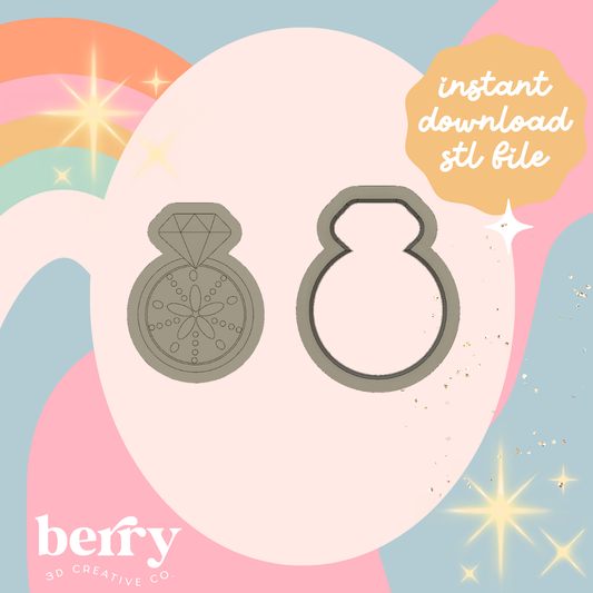 Diamond Ring with Sand Dollar Cookie Cutter and Stamp stl file