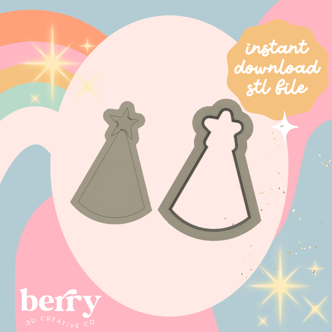 Party Hat with Star Cookie Cutter and Stamp stl file