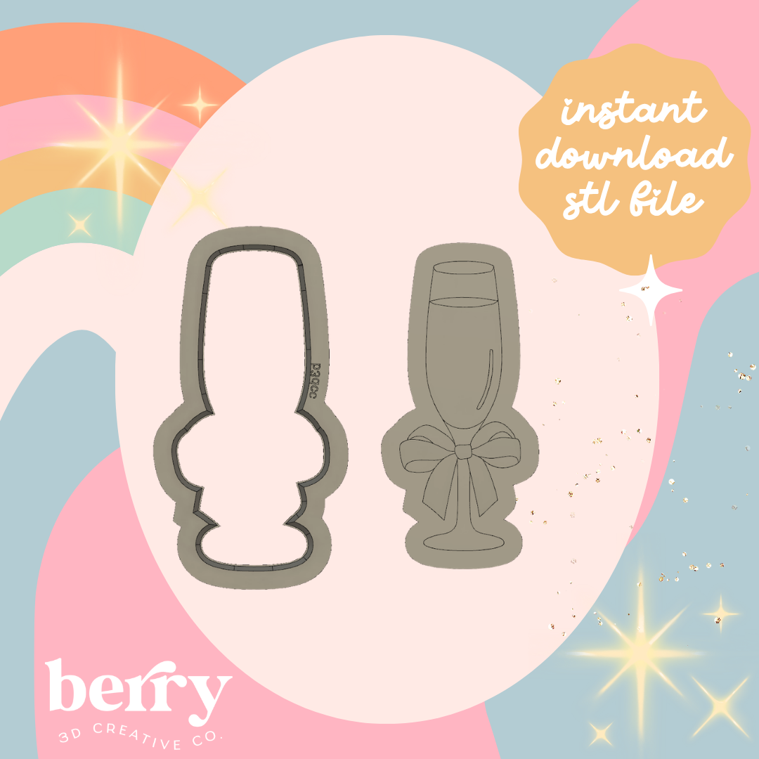 Champane Glass with Bow Cookie Cutter and Stamp stl file