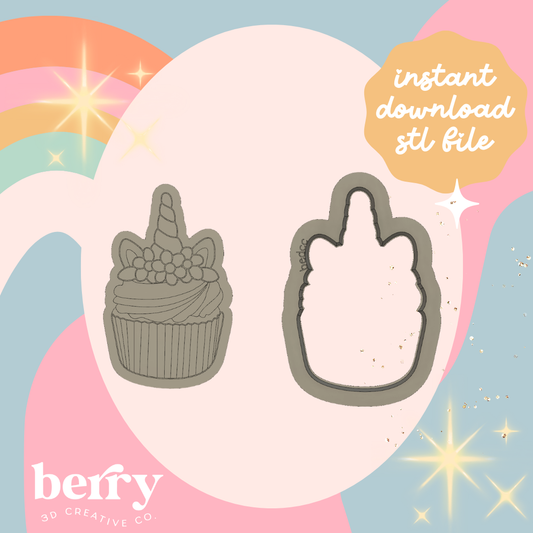 Unicorn Cupcake Cookie Cutter and Stamp stl file