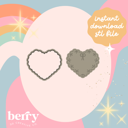 Lace Vintage Heart Cookie Cutter and Stamp stl file