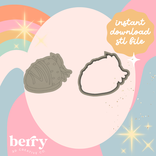 Chocolate Coated Strawberry Cookie Cutter and Stamp stl file